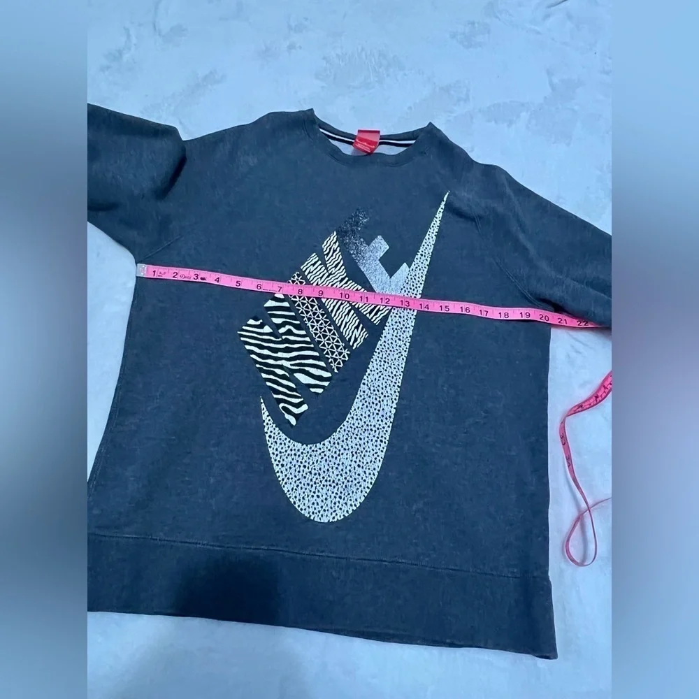 Nike Terry Cloth Big “Swoosh” Mixed Print Crewneck Top - Medium